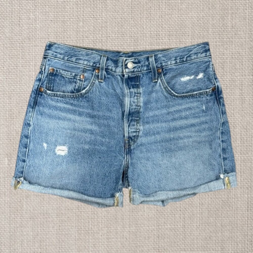 Levi's 501 Premium Red Tab Big E Button Fly Blue Cutoff Jean Shorts Men's 31
